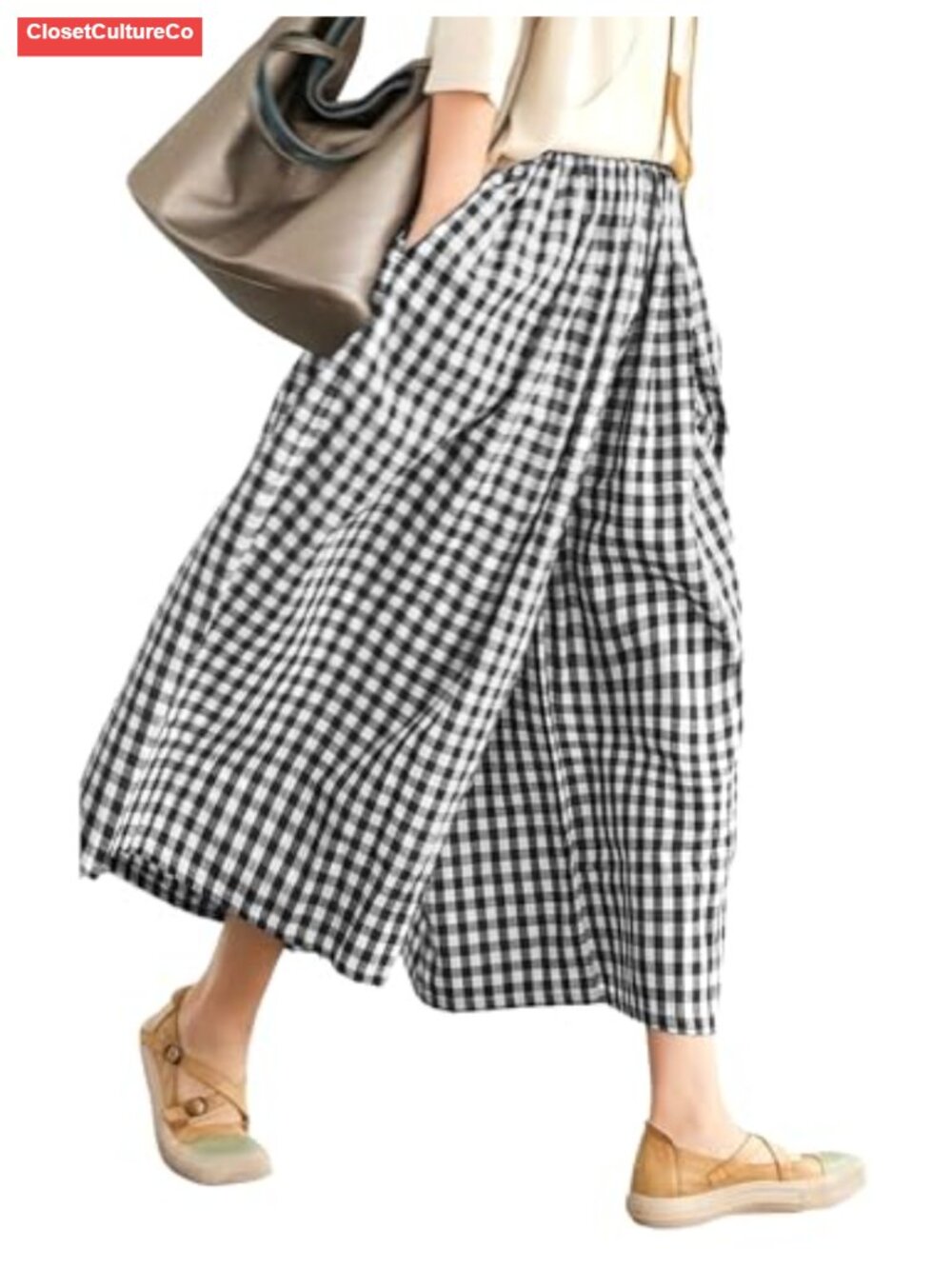 Women Wide Leg Capri Pants Cotton Palazzo Crop Culottes
